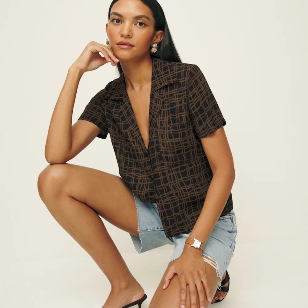 Reformation Cuba Black and Brown Button Down Shirt